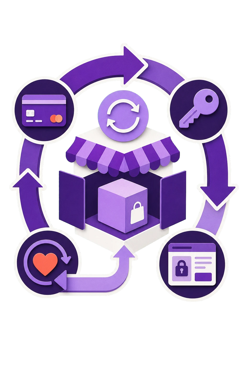 Subscription workflow connecting payments, member access, protected content, and retention