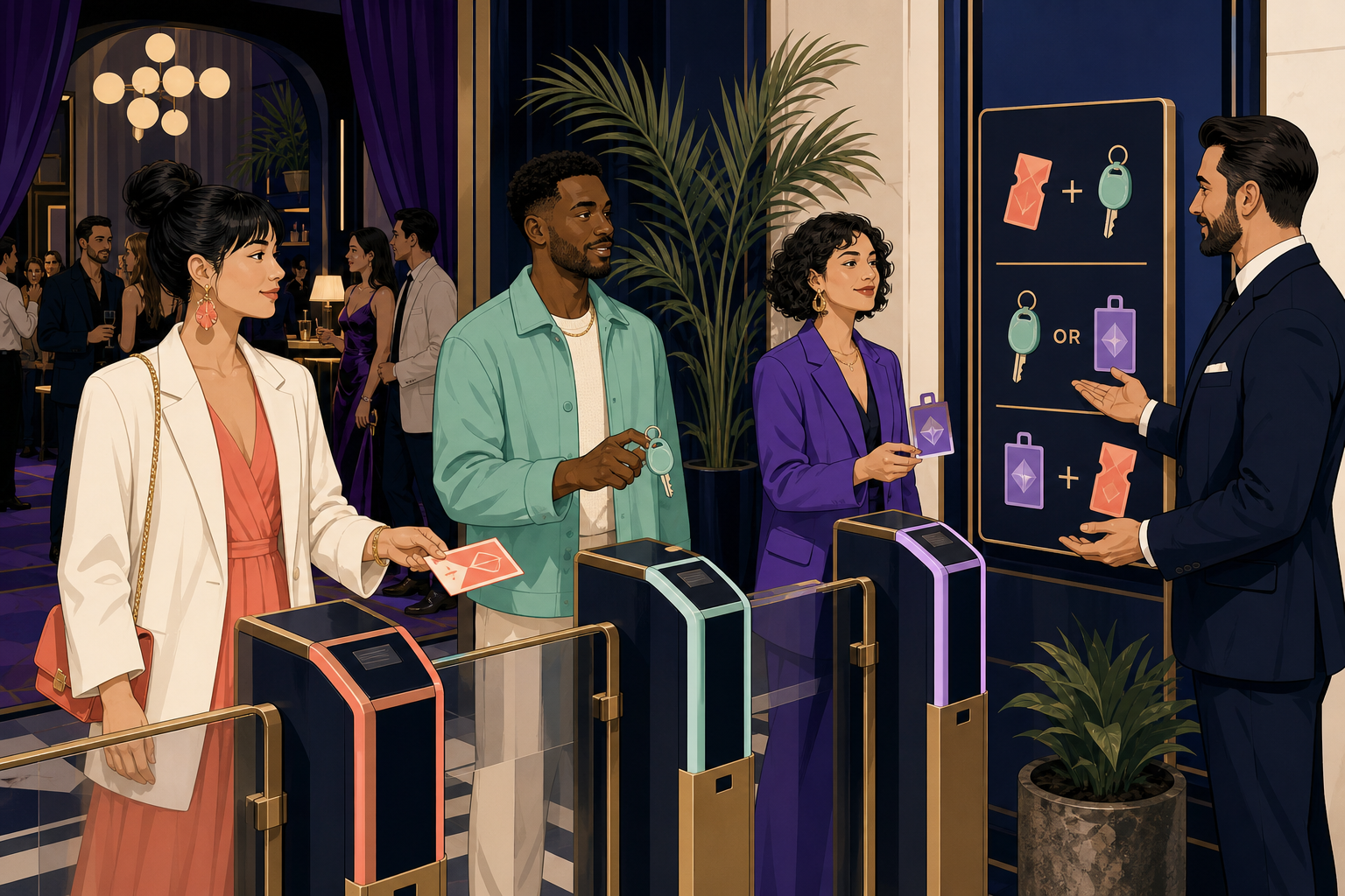 At a workshop checkpoint, a traveler needs a valid ticket and either a passport or a least-privilege staff credential.