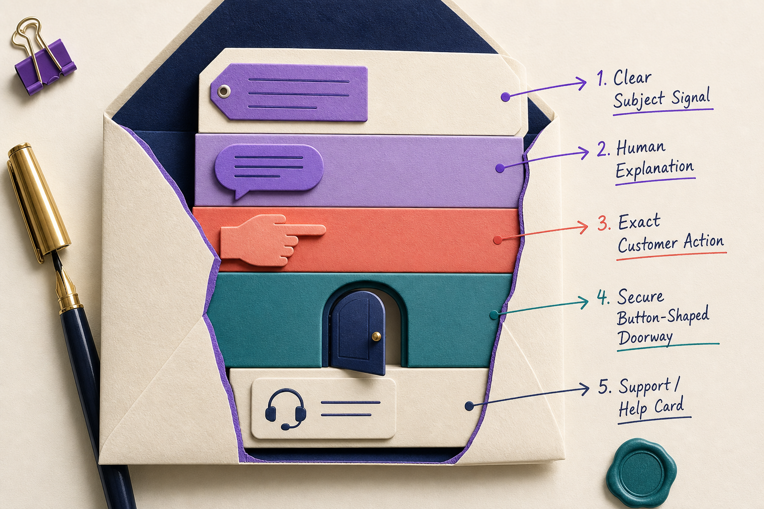 A useful recovery email combines identity, reason, current state, one action, deadline, and safety guidance.