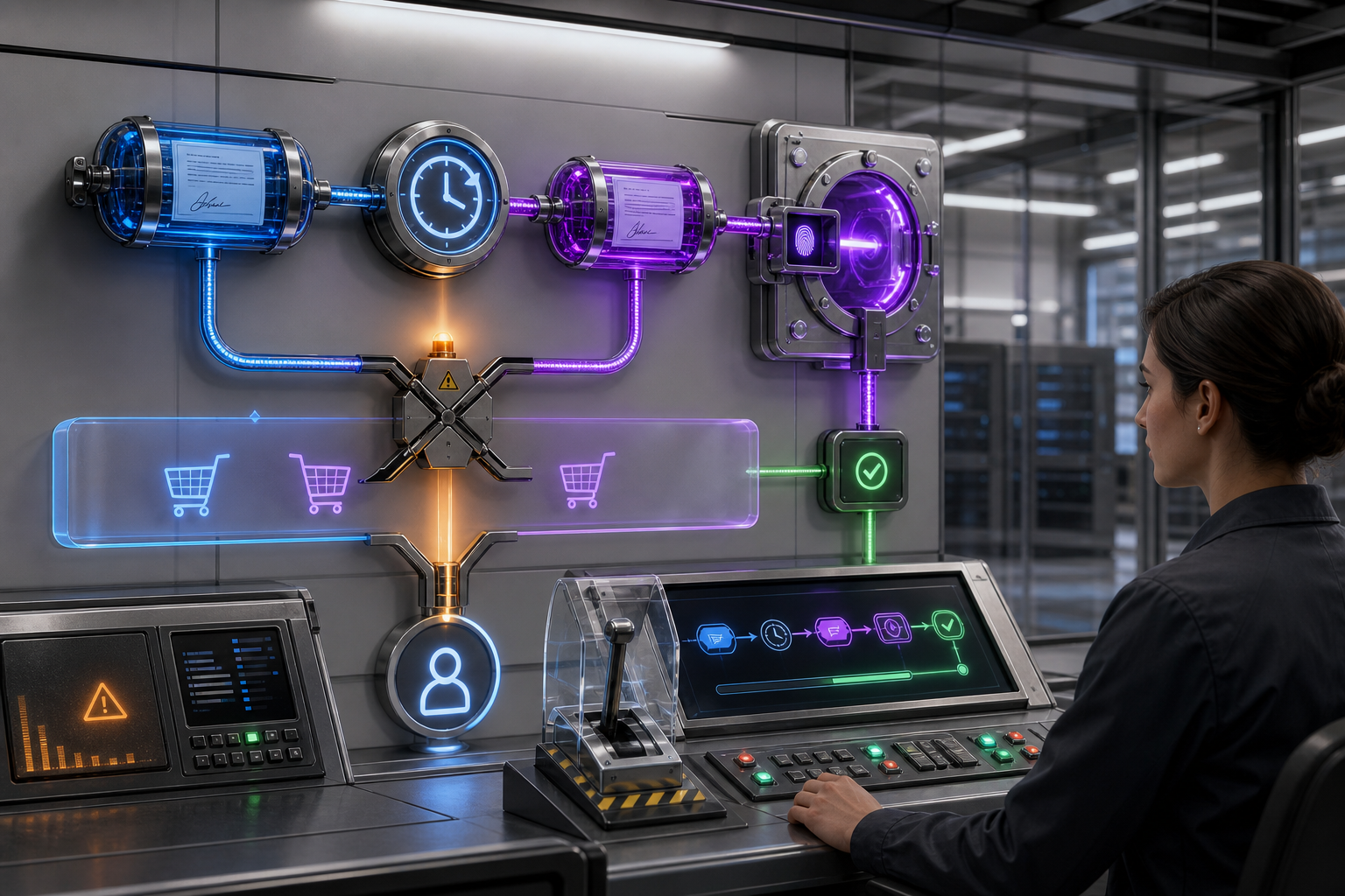 A migration control room waits for proof from a new recurring agreement before retiring the old one and blocks parallel collection.