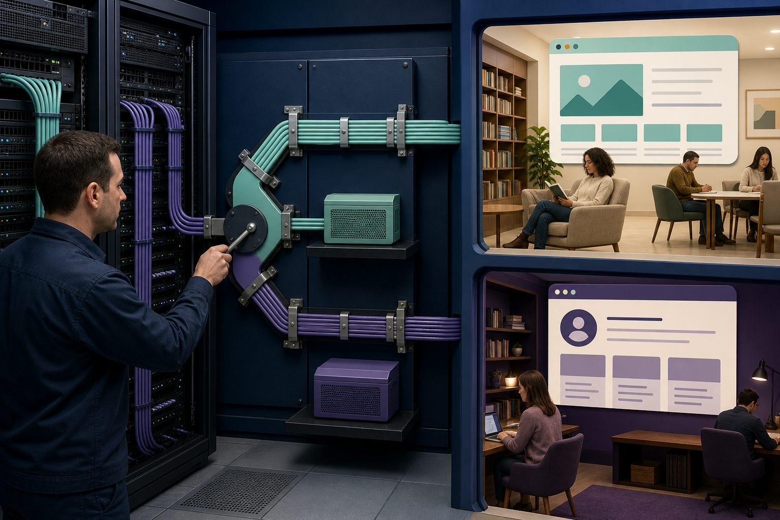 A cache switchboard prevents guest and member responses from crossing into the wrong audience.